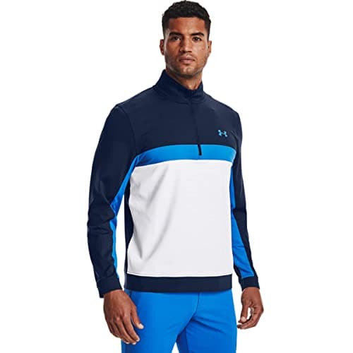 Image of Under Armour Men's Storm Midlayer Long Sleeve Shirt with Half Zip Golf Shirt, Academy/White/Blue, XXL