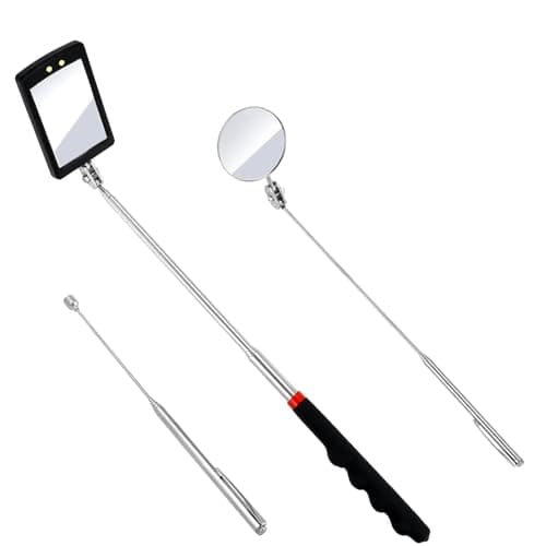 Image of JinRui-T 3PCS Telescopic Inspection Mirror,Magnetic Pick-Up Tool,Portable Round 360 Degree Rotating LED Inspection Mirror Pick Up Rod Flashlight and Round/Square Inspection Mirror