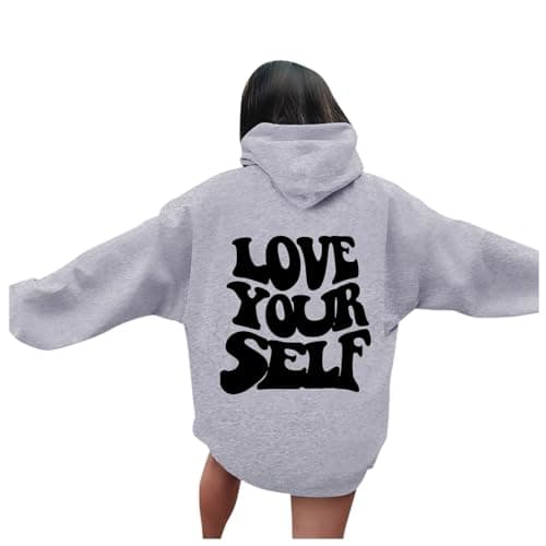 Image of Generisch Oversized Hoodie for Women Slogan Letter Graphic Long Sleeve Aesthetic Pullover with Pockets, gray, XL