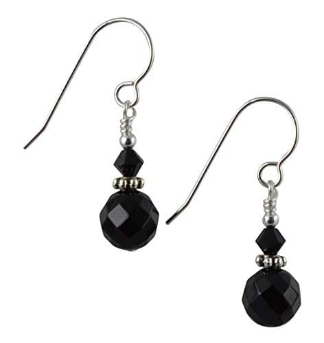 Image of Faceted Black Onyx Gemstone, Jet Crystal & Sterling Silver Hook Drop Earrings with Gift Box