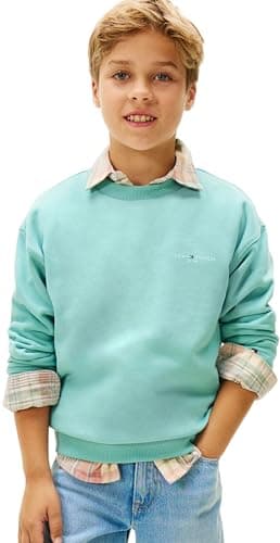 Image of Tommy Hilfiger Unisex MINI CORP C-NECK SWEATSHIRT KS0KS00665 Pullover Sweatshirt, BLUE (Ocean Spray), 14 Years