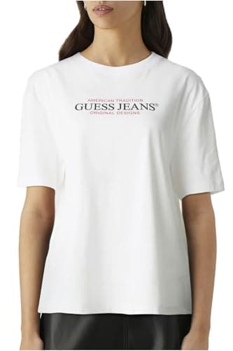 Image of GUESS Logo Jeans T-Shirt, white, XL