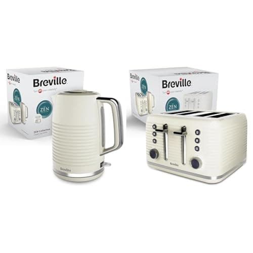 Image of Breville Zen Electric Kettle and Zen 4-Slice Toaster | Cream & Silver Chrome [VKT251 + VTR028]