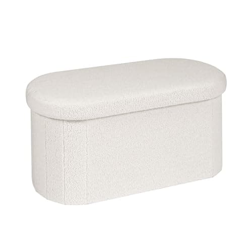 Image of Bonlife Folding Ottoman Storage Bench,Boucle Footstool Oval, End of Bed Stool, Ideal for Living Room, Bedroom,76x38x38cm,Cream