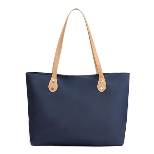 Image of LJCZKA Tote Bags with Zip for Women Ladies Waterproof Shoulder Tote Bag Large Capacity Casual Handbag for School Commute Travel (Navy Blue)