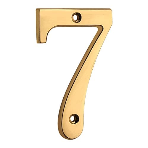 Image of HASWARE 4 Inch Curvy House Number - Polished Brass Finish Stylish Door Numbers Signage Plaque Street Home Address Numerals (7)