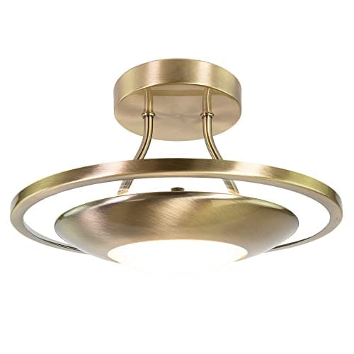 Image of Happy Homewares Modernistic and Sleek Semi Flush Eco Friendly LED Ceiling Light Fitting in Antique Brass | 10w = 60w | 3000k Warm White | 870 Lumens