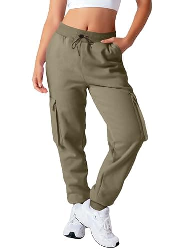 Image of Love My Fashions® Women's Cargo Trousers Soft Fleece Ladies Slim Fit with High-Waisted Cargo Pants Combat Work Trousers Y2K Style Joggers for Women UK with Multi-Pocket Khaki