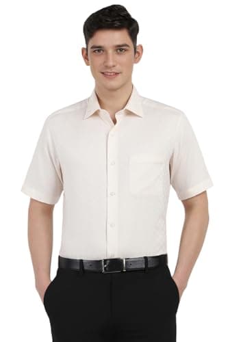 Image of Allen Solly Mens Regular Fit Half Sleeve Formal Shirts Cream, cream-coloured, 32