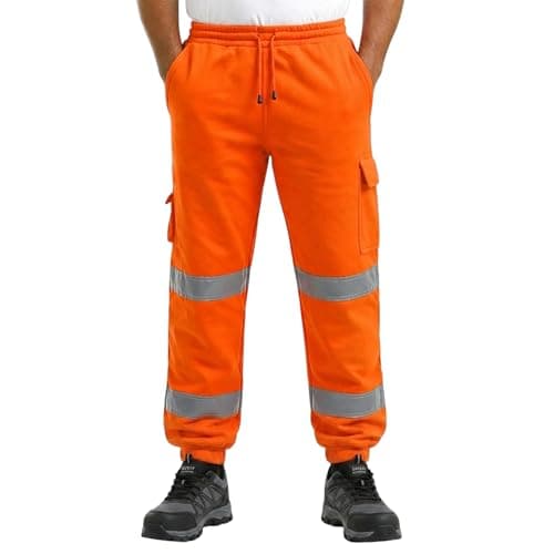 Image of DURUS WORKWEAR Hi Vis Reflective Safety Security Joggers Jogging Bottoms Trousers Sweat Pants Railway GO/RT Orange