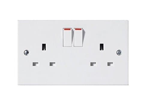 Image of Invero® Doubled Plug Wall Electric Socket Switched 2 Gang 13A Double Pole with Square Edge & Screw Fixings Included