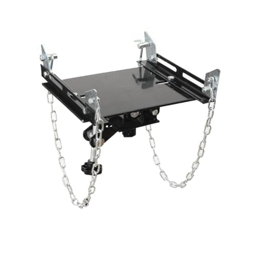 Image of ECUTEE Transmission Jack Adaptor Plate Gearbox Trolley Jack Cradle Support Plate 500Kg 1100lbs, with Built-in Safety 85cm Chains and Adjustable Saddle Gussets