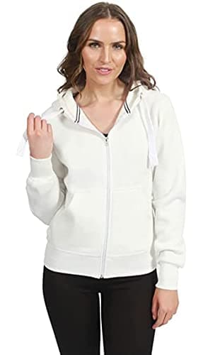 Image of New Womens Front Zip Up Hoodie Ladies Long Sleeve Plain Sweatshirt Fleece Hoody Hooded Jacket (3XL, Cream)