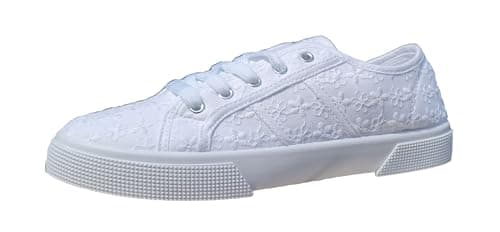 Image of Urban Jacks Zita Women’s Canvas Trainers Broderie Anglaise-White-5