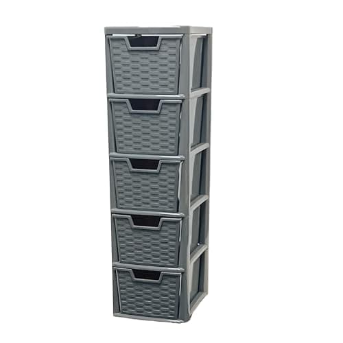 Image of KYY'Z Rattan Effect 3 Drawer Plastic Storage Organizer- Multipurpose Storage Drawer Unit Home Kitchen Office School Garage Bedroom Bathroom Stationery Toys 25Dx19Wx 48Hcm (Grey, 5 Tier)