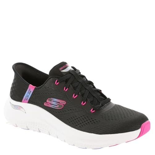 Image of Skechers Women's Arch Fit 2.0 Easy Chic Hands Free Slip-ins Sneaker, BKHP=Black/Hot Pink, 7