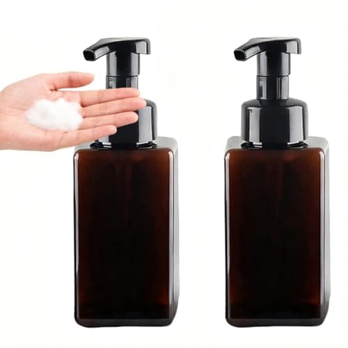 Image of 2Pcs Foaming Soap Dispenser, 450ml(16oz) Refillable Modern Square Pump Bottle for Shampoo, Body Wash, Liquid Soap, PETG Plastic Empty Soap Dispenser for Kitchen, Bathroom, Hospital (Brown)