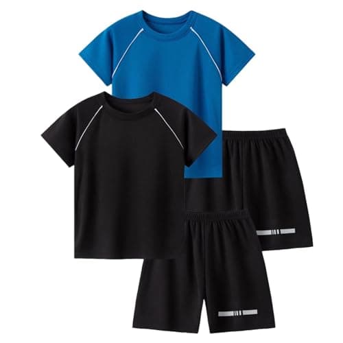 Image of duxyoz Navy Boys T-Shirt & Shorts Sets 4 Pieces Athletic Clothing Sets Quic Dry Lightweight Tracksuit Short Sleeve Tops and Elastic Waist Baggy Short Pants Casual Loose Sweatsuits 9-10 Years