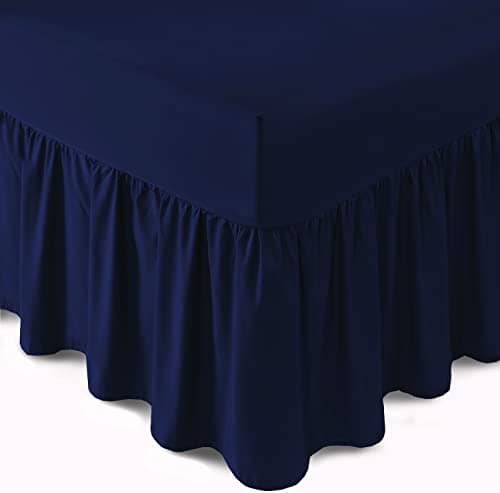 Image of Bronwen Mathew Extra Deep Frilled Fitted Base Valance Sheets Double Bed Skirt Fitted Sheet Navy, Soft Brushed Microfibre Easy Care Non Iron (Double, Navy)
