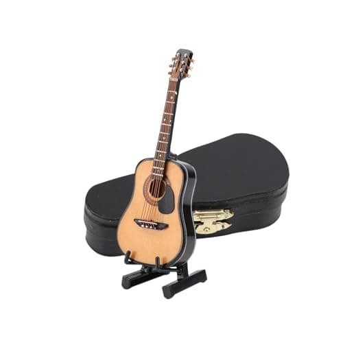 Image of Miniature Guitar, Handcrafted Wooden Mini Guitar Model with Stand and Case for Home Office Decoration Gift Collectible for Music Lovers Kids Adults