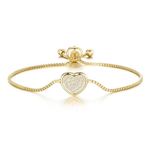 Image of Philip Jones 18k Gold Plated Pave Heart Friendship Slider Bracelet Created with Zircondia® Crystals