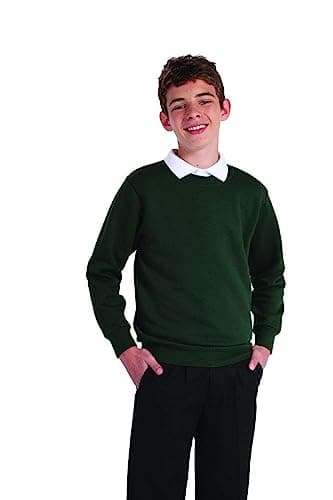 Image of Listers Schoolwear Boys Girls Unisex School Crew Neck Jumper Round Neck Fleece Sweatshirt Uniform Ages 3-16 Years Bottle Green