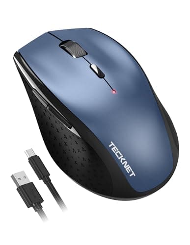 Image of TECKNET PRO Rechargeable Wireless Mouse, 2.4GHz Computer Mouse with USB Nano Receiver, 6400 DPI Cordless Optical USB Mouse, 6 Adjustable Levels Silent Wireless mouse for Laptop/PC/Computer-Blue