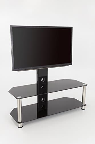 Image of AVF Column TV Floor Stand - Rectangular - With 2 Black Glass Shelves & Metal Column Combi TV Unit with Universal VESA Mount Up to 65" & 45kg - Chrome Effect SIlver Stainless Steel Legs - SDCL1140