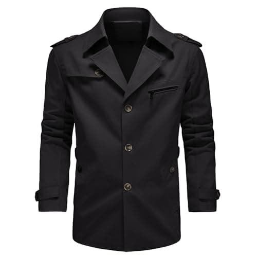 Image of KUDORO Mens Casual Trench Jacket Lightweight Cotton Short Military Bomber Jackets Outdoor Windbreaker Cargo Outwear