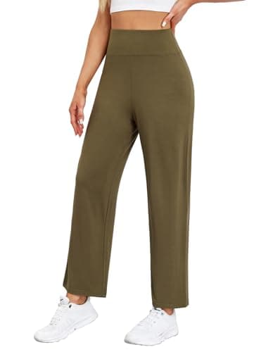 Image of RUFIYO Wide Leg Lounge Yoga Pants for Women with Tummy Control - Women's High Waist Straight Leg Sweatpants, Olive, M