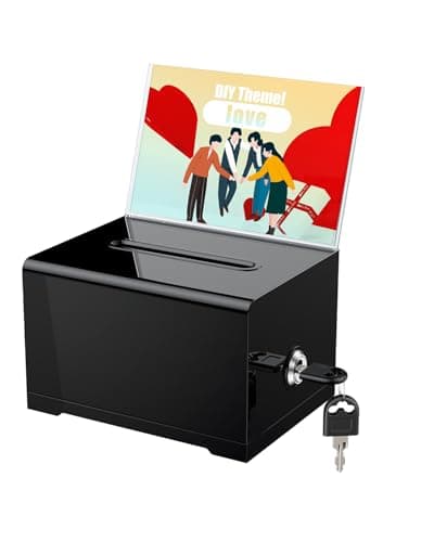 Image of Uniclife Black Acrylic Donation Box for Fundraising Suggestion Box with Slot and Lock Plastic Ballot Boxes with Sign Holder Storage Container for Voting Charity Tip Collection, 15.7 x 11.9 x 10.2 cm