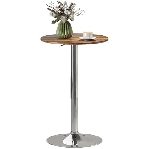 Image of HOMCOM Round Bar Table, 360 Degree Swivel Counter Pub Table with Adjustable Height, Metal Base, Bistro Desk for Kitchen, Cafe, Dining Room, Rustic Brown