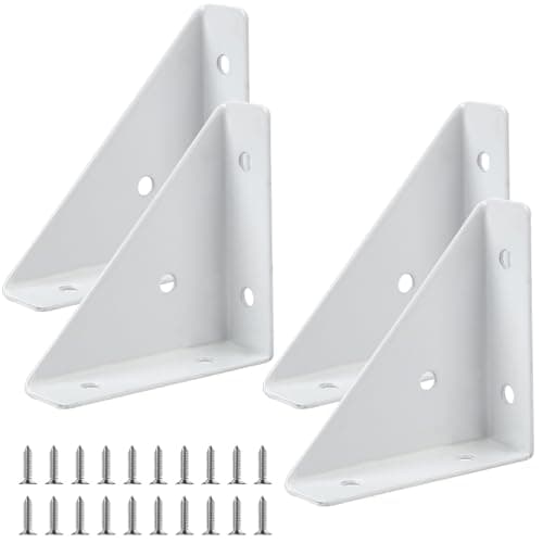 Image of Angle Corner Brackets, 4 Packs Bed Corner Support, Angle Corner Brackets, Shelf Brackets Triangular Bracket Fastener, Braces Joining Support with Screws, Corner Bracket for Desk Bed Edge(White)