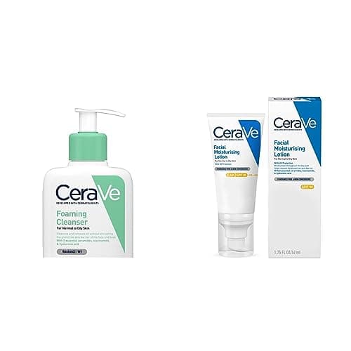 Image of CeraVe Foaming Cleanser for Normal to Oily Skin 473ml with Niacinamide and 3 Essential Ceramides & AM Facial Moisturising Lotion SPF30 with Ceramides for Normal to Dry Skin 52 ml
