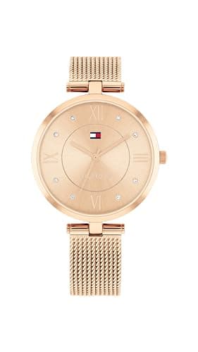 Image of Tommy Hilfiger Three Hand Quartz Movement Watch for Women with Rose Gold Colored Stainless Steel Mesh Bracelet - 1782712