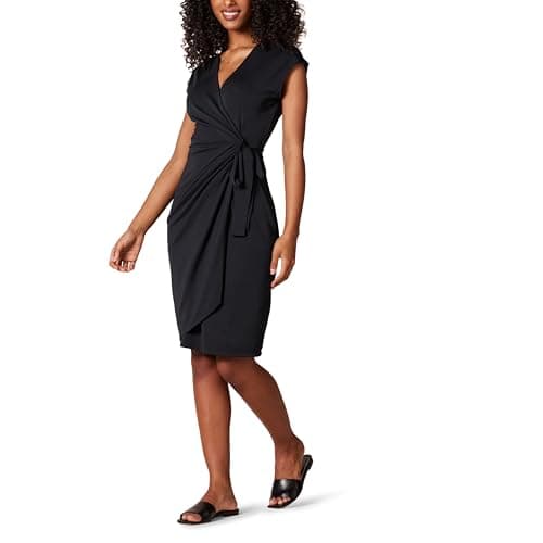 Image of Amazon Essentials Women's Classic Cap Sleeve Wrap Dress for Wedding Guest and Evening Wear (Available in Plus Size), Black, XXL