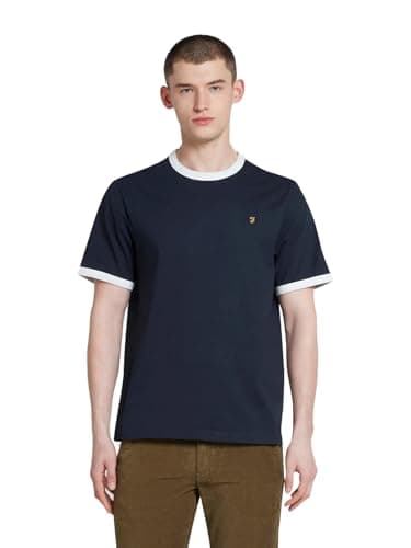 Image of Farah Mens Ringer T-Shirt Short Sleeve Lifestyle Cotton Navy L