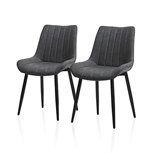 Image of TUKAILAi Dining Chairs Set of 2 Grey Faux Leather Kitchen Counter Chairs with Backrest and Black Metal Legs Upholstered Corner Chair for Home Lounge Living Room Restaurant