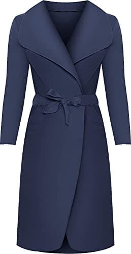 Image of Crazy Girls Womens Ladies Celebrity Kim Kardashian Style Drape Waterfall Jacket Long Sleeve Belted Oversized Trench Coat UK 8-14 (One Size: 8-14, Navy)