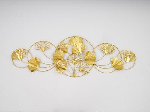Image of Deinungen 3D Metal Ginkgo Tree Leaf Wall Art 128 * 43cm,Gold Ginkgo Leaf Wall Sculpture Decoration Home Living Room Bedroom Kitchen Hotel (Gold,128 * 43cm)