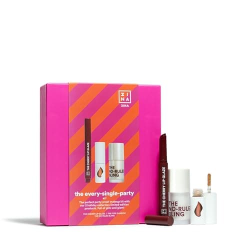 Image of 3INA MAKEUP - The Every-Single-Party Kit - The Cherry Lip Glaze Lipstick + The Fyre Shadow + The No-Rules Bling Highlighter