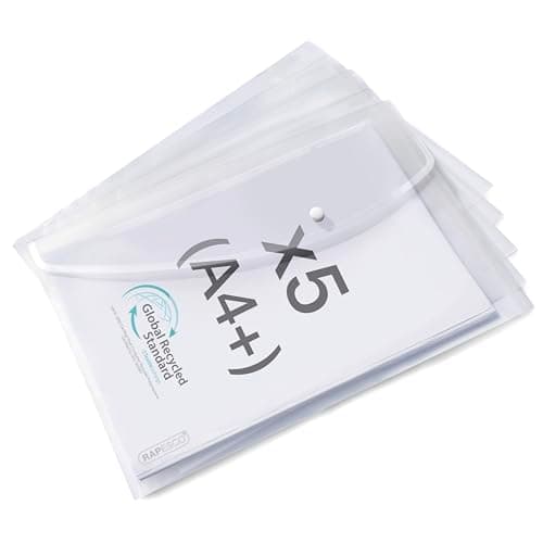Image of Rapesco 1840 ECO Popper Wallets, A4+, Clear Transparent, Pack of 5
