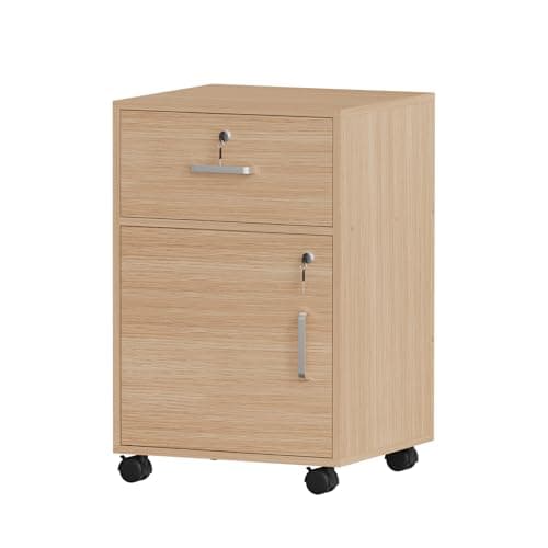 Image of Redd Royal Mobile Lockable File Storage Cabinet with Drawers on Wheels Under Desk Wood Drawer Bedside Cabinet Pedestal for Unit Document Home Office Printer Stand (walnut#3)