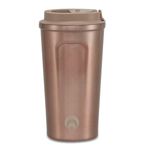 Image of Restore Relax Stainless Steel Travel Mug Metallic Bronze 500ml Double Wall Insulated Coffee Cup with Leakproof Lid, Easy Grip Design, Fits Car Cup Holders, Coffee on the Go