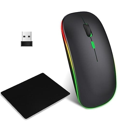 Image of EasyULT Wireless Mouse, 2.4GHz USB Quiet Wireless Mouse, Bluetooth 5.1 Rechargeable, 800-1200-1600 DPI Adjustable Optical Tracking, Slim Mouse with Mouse Pad for Laptop, PC, Mac, Android - Black