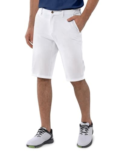 Image of 33,000ft Men's Golf Shorts Dry Fit, 11" Lightweight Quick Dry Golf Stretch Bermuda Shorts Performance Casual Shorts with Pockets for Golf Travelling and Wroking, White 32W