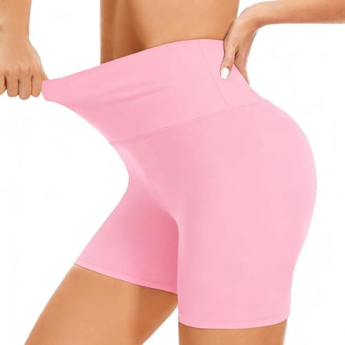 Image of BLONGW Cycling Shorts Women- High Waisted Biker Shorts Tummy Control Black Yoga Gym Workout Athletic Running Sports Short Leggings UK（Pink,S-M）