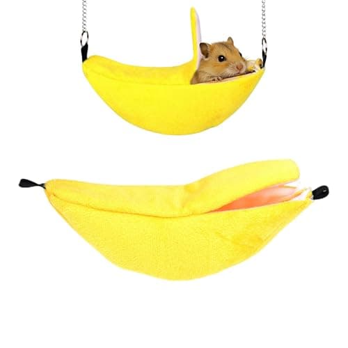 Image of Livawnd Comfy Banana Shaped Hammock Hanging Bed House for Hamsters, Soft Warm Cage Swing Nest Small Pet Accessories
