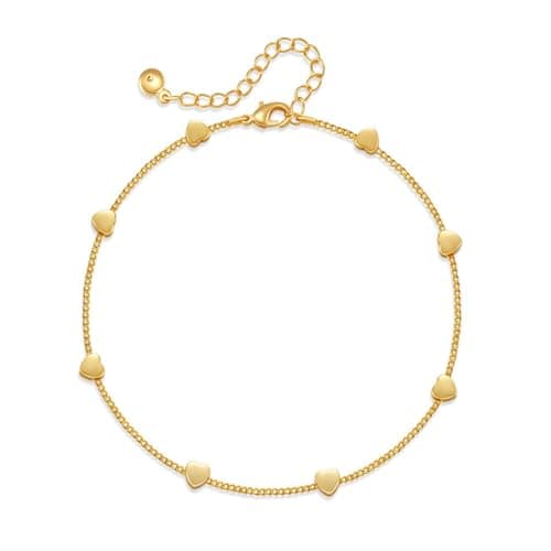 Image of Ecripe 18K Gold Plated Anklet for Women, Foot Chain Love Ankle Bracelet, Adjustable Boho Beach Beaded Anklet Communion Gifts for Girls