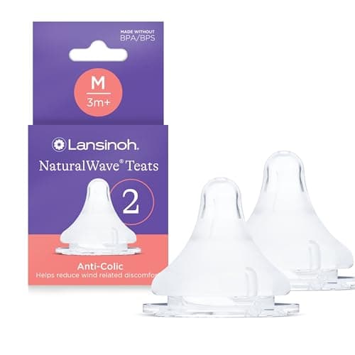 Image of Lansinoh NaturalWave Baby Bottle Teats - Medium Flow - Anti-Colic Air Vent - BPA & BPS-Free - Clinically Proven to Reduce Nipple Confusion - Compatible with Lansinoh Bottles - 2 Pack